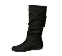 Bottes plissées en de Couleur Unie pour Femmes, Bottes de Taille Moyenne à Fond Plat de Style Britannique Chaussures pour Grande Taille Mini Bottes Talons
