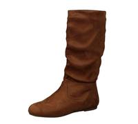 Bottes plissées en de Couleur Unie pour Femmes, Bottes de Taille Moyenne à Fond Plat de Style Britannique Chaussures pour Grande Taille Mini Bottes Talons