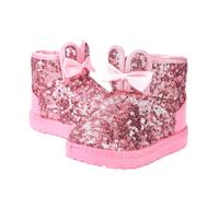 Bottes pour enfants filles semelle souple chaussures respirantes épais nœud fleur chaussures confortables plates courtes bottes d'hiver durables extérieur paillettes princesse bottes de princesse