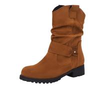 Bottes pour femme avec boucle mi-mollet en daim - Talon bas - Bout rond - Semelle antidérapante - Confortable et chaude - Pour la marche, la randonnée, le trekking, marron, 36.5 EU