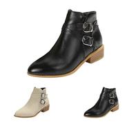 Bottes pour femme avec fermeture éclair latérale à talon bloc - Bottes intelligentes pour le bureau, le travail - Double boucle - Bout pointu - Bottines élégantes pour l'extérieur - Pour l'automne