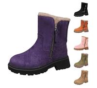 Bottes pour Femme avec Fermeture Éclair Latérale, Bottines Classiques avec Doublure en Fourrure, Bottes D'hiver à talon épais Chaudes Doublées de Fourrure, Couleur unie（35-42AS Une taille en dessous）