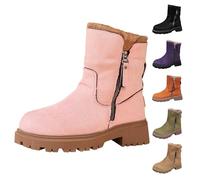 Bottes pour Femme avec Fermeture Éclair Latérale, Bottines Classiques avec Doublure en Fourrure, Bottes D'hiver à talon épais Chaudes Doublées de Fourrure, Couleur unie（35-42AS Une taille en dessous）