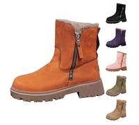 Bottes pour Femme avec Fermeture Éclair Latérale, Bottines Classiques avec Doublure en Fourrure, Bottes D'hiver à talon épais Chaudes Doublées de Fourrure, Couleur unie（35-42AS Une taille en dessous）