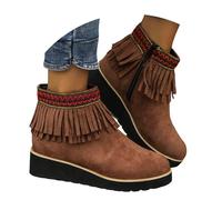 Bottes pour femme avec pompon et semelle épaisse, tendance, décontractées, en daim, fermeture éclair latérale, vêtements d'extérieur, bottines classiques de cowboy pour femme, marron, 39 EU