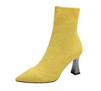 Bottes pour femme avec talon - Bottes pour femme - Chaussures d'automne légères et confortables - Bottes d'hiver originales - Bottes de pluie confortables en cuir - Bout pointu, jaune, 38 EU