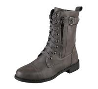 Bottes pour femme - Bottines plates à lacets avec fermeture éclair latérale - Grandes tailles - Bottes en cuir - Couleur unie - Bottes mi-hautes antidérapantes pour l'automne et l'hiver