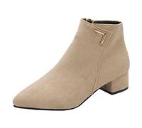 Bottes pour femme - Bout pointu - Fermeture éclair latérale - Style anglais - Coupe large - Élégantes - Classiques - Pour mariage - Thermique - Décontracté - Chaussures courtes, beige, 38.5 EU