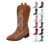 Bottes pour femme Cowboy Demi-tige Brodées Fête Vintage Boots Hautes Originales Bottine Talon Haut Antidérapant Chaussures Confortables Mode Botte Sans Lacets pour Hiver Automne Printemps, marron, 36