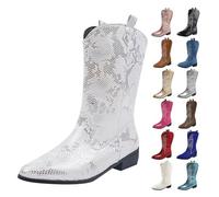 Bottes pour femme Cowboy Demi-tige Brodées Fête Vintage Boots Hautes Originales Bottine Talon Haut Antidérapant Chaussures Confortables Mode Botte Sans Lacets pour Hiver Automne Printemps, Effacer, 43