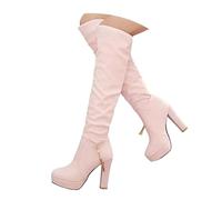 Bottes pour femme en cuir plissé, talon bloc avec fermeture éclair latérale, matériau PU souple extensible, circonférence de la tige réglable, trois couleurs blanc, noir, rose, convient pour dîner