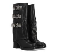 Bottes pour femme en talon et gris haute décorées avec trois boucles métalliques attrayantes avec œillets. Talon large et fermeture éclair. Idéal pour l'hiver automne., Noir , 38 EU