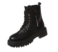 Bottes pour femme et hiver style britannique court épais bas cent chaussures de motard femmes bottes en caoutchouc, Noir , 38.5 EU