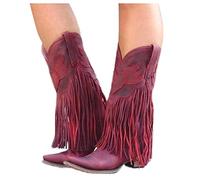 Bottes pour Femme Frange Botte de Combat Hiver Chaud Bottes De Cowboy Vintage Botte Marche Chaussures Occidentales Classiques Western Boots Décontractées à la Mode Bottines Femme Boots de Travail