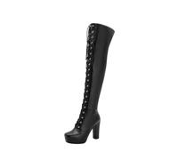 Bottes pour femme Hautes Genoux à Lacets Rond Bottines pour femmes Confortable Imperméables Souple Femme Boots Chaudes loisirs classiques Femelles Botte cuir grossiers Hautes À Talons