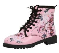 Bottes pour Femmes Bout Rond Talons Bloc Bottines Plateforme Gothique À Lacets Punk Bottes De Combat De Moto en Cuir Imprimé Multicolore Grosses Bottes Courtes