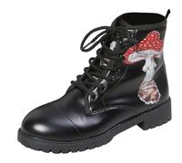 Bottes pour Femmes Bout Rond Talons Bloc Bottines Plateforme Gothique À Lacets Punk Bottes De Combat De Moto en Cuir Imprimé Multicolore Grosses Bottes Courtes