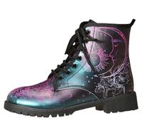 Bottes pour Femmes Bout Rond Talons Bloc Bottines Plateforme Gothique À Lacets Punk Bottes De Combat De Moto en Cuir Imprimé Multicolore Grosses Bottes Courtes