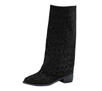 Bottes Pour Femmes Cuir Bottine Avec Talon Large Bas Imperméable Chaussures De Travail Avec Fermeture Eclair Chaude Mi-Mollet Bottes De Pluie Comfortable Elégantes Bottines De Neige Classique