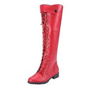 Bottes pour femmes Europe et États-Unis Automne et Hiver Bottes pour femmes Commerce extérieur Bottes de grande taille à lacets au-dessus du genou bottes, Rouge, 39 EU