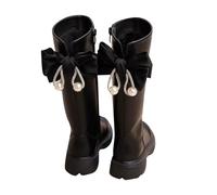 Bottes pour Fille avec Doublure en Polaire - Botte d'Équitation Longues en Cuir avec Fermeture Éclair Latérale - Bottines Élégantes et Antidérapantes - Bottes Chaudes (Black, 26 Little Kids)