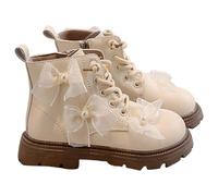 Bottes pour Fille - Botte d'Équitation Longues en Cuir avec Fermeture Éclair Latérale - Bottines Élégantes et Antidérapantes - Bottes Chaudes pour l'Automne et l'Hiver à avec (Beige, 9.5-10 Years)