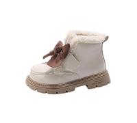 Bottes pour filles avec semelle souple et doublure en polaire - Chaussures plates confortables avec nœud et fleur - Chaussures de princesse argyle - Chaussures en cuir solide - Antidérapantes