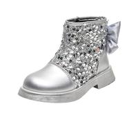 Bottes pour filles avec semelle souple et respirante avec nœud et fleur - Chaussures lumineuses à paillettes - Fermeture éclair - Confortables et plates - En cuir - Durables - Pour l'extérieur, 01