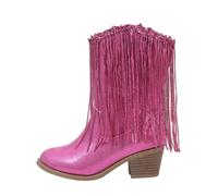 Bottes pour filles UK Frange Décoré Talon Bloc Cuir Western Cowgirl Bottes Hiver Automne Mode Enfants Bottes Courtes Enfants Antidérapants Pompon Chaussures Chaussures, A 3 Rose vif, 32 EU