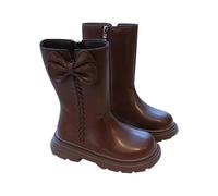 Bottes punk pour filles avec fermeture éclair latérale doublée en cuir synthétique pour grands enfants et adolescents, bottes mi-mollet pour filles de 4 à 12 ans, 02 Marron, 31 EU