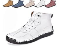 Bottes Sawbehind confortables faites à la main en cuir pour homme - Chaussures décontractées pour le travail - Imperméables - Soutien de la voûte plantaire, blanc, 40 2/3 EU