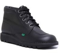 Bottes Scolaires En Cuir Noir Brillant Kickers Kick Hi Genou Haut UK 6-12