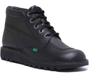 Bottes Scolaires En Cuir Noir Brillant Kickers Kick Hi Genou Haut UK 6-12