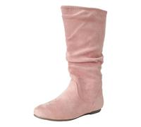 Bottes souples pour femme - En daim doux - Talon bas - Confortables - Fermeture éclair latérale - Antidérapantes autour des orteils - Bottes plates mi-mollet - Bottes d'hiver chaudes, Noir, 36 EU