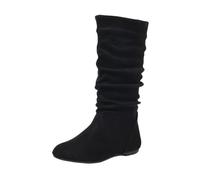 Bottes souples pour femme - En daim doux - Talon bas - Confortables - Fermeture éclair latérale - Antidérapantes autour des orteils - Bottes plates mi-mollet - Bottes d'hiver chaudes, a noir, 35.5 EU