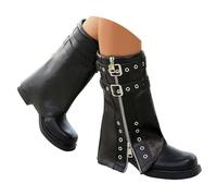 Bottes tendance avec bout rond, semelle épaisse, fermeture éclair jusqu'au milieu du mollet, chaussures classiques, décontractées et confortables, Noir , 41 EU