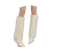 Bottes tendance montantes au genou avec bout pointu et talon aiguille - Bottes d'hiver doublées chaudes pour l'automne et le temps froid - Élégantes avec des tenues décontractées, Blanc., 37 EU