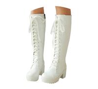 Bottes western à lacets pour femme - Talon bloc - Cuir synthétique lisse résistant à l'abrasion - Semelle en caoutchouc épaisse antidérapante - Extensible pour les mollets larges - Convient pour les
