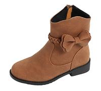 Bottes western avec fermeture éclair latérale pour fille avec décoration de nœud, détails tressés, bottines d'équitation à talon bas et bottes de neige pour enfants 37 imperméables, marron, 27.5 EU