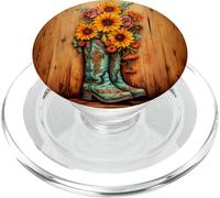 Bottes Western Boho Tournesols Cactus Rodéo Cowgirl Fille PopSockets PopGrip pour MagSafe