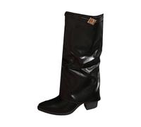 Bottes Western élégantes à Bout Fin et Talon plissé en Imitation Fausse Fourrure, parfaites en Toute Saison. (B-Black, 37)