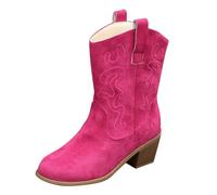 Bottes western en cuir denim à talon épais pointu pour femme, toutes grandes tailles, mode de marche pour femmes, rose, 38 EU