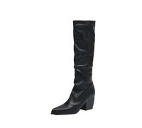 Bottes Western Femme en Cuir Mollet Large Classiques Bottes mi Mollet Sexy Confortable Botte Montantes Hipster Club Fête Escarpins Haute Botte au-dessus du Genou Mode Boots Vintage Women Shoes