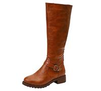 Bottes western imperméables pour femme avec talon bloc | Bottes d'hiver avec fermeture éclair pour femme - Noir - Bottes de pluie - Hauteur mollet - Vintage - Bottes rondes en cuir