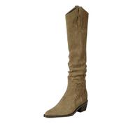 Bottes western mi-hautes pour femme - Bottines de cowboy confortables et larges - Chaussures basses larges - Bottes d'hiver en daim - Bottines de cowboy - Confortables, kaki, 35 EU
