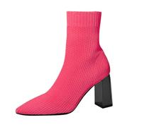 Bottes western pour femme avec bout pointu - Bottes doublées imperméables élégantes à talon haut - Bottines basses - Bottes de travail tendance pour l'automne et l'hiver, Rouge pastèque, 38 EU