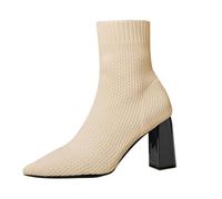 Bottes western pour femme avec bout pointu - Bottes doublées imperméables élégantes à talon haut - Bottines basses - Bottes de travail tendance pour l'automne et l'hiver, beige, 38 EU