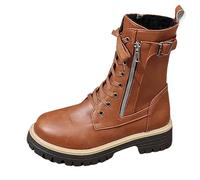 Bottes western pour femme - Élégantes et confortables - Légères et larges - En cuir - Bottes de cowboy mi-hautes - Bottines larges en cuir, marron, 42 EU