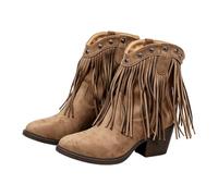 Bottes western pour femme en daim avec franges | Bottines à talon, élégantes et confortables, à enfiler, bout pointu, bottes de cowboy rétro pour festival
