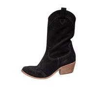 Bottes western pour femme - Tige courte - Bottes de cowboy avec talon bloc - Semelle profilée - Œillets - Bottines en dentelle - Pointe au genou - Bottes en daim - Bottes mi-hautes à enfiler, Z01 Noir
